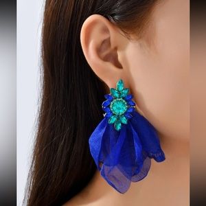 Rhinestone & Flower Decor Drop Earrings Jewel Blue Drop Earrings Trendy Viral